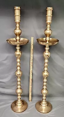 Vintage 50” Brass Altar Candle Sticks - Pair • $449