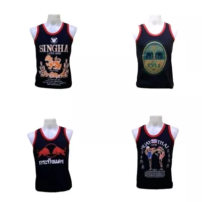 Tank Top Vest Sportwear Sleeveless Shirt  Muaythai Redbull Chang Singha Black • £23.40