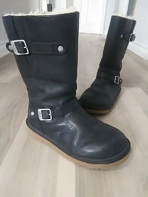 $44.67 • Buy UGG Kensington Black Leather Moto Boots Waterproof Ladies Size 5 Bin G
