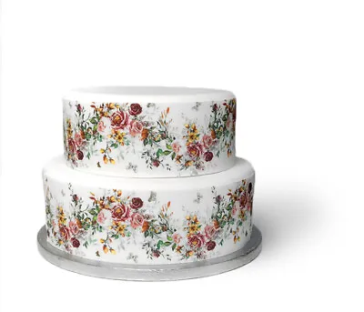 A4 Edible Decor Icing Sheet Vintage Flower Rose Ribbon Border For Larger Cakes • £3.49