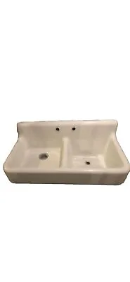 Vintage FARMHOUSE Cast Iron High Back Double Tub Sink • $2495