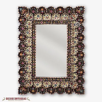 Decorative Cuzcaja Wall Mirror - Peruvian Reverse Painting On Glass Wall Mirror • £190.29
