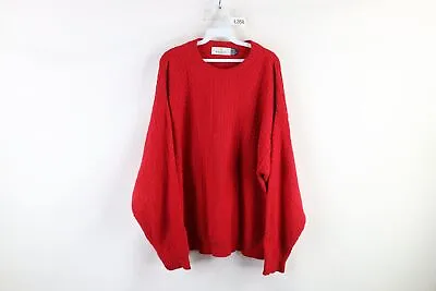 Vintage 90s Streetwear Mens Large Faded Blank Hand Framed Knit Sweater Red USA • $53.95
