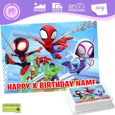 Spidey Spiderman Cake Topper Edible Icing Rectangle Personalised Size Inc Costco • £15.97