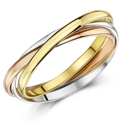 9ct Russian Wedding Ring Multi-Tone 3 Colour Yellow White & Rose Gold Band 2mm • $405.67