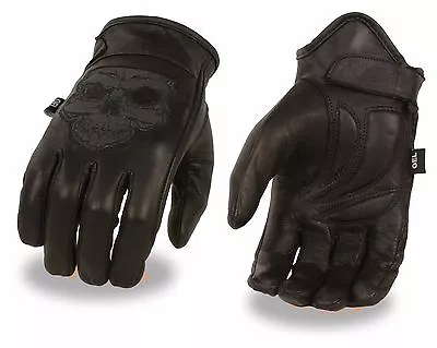 Milwaukee Leather MG7570 Men's ‘Reflective Skull’ Black Leather Gloves Gel Palm • $29.99