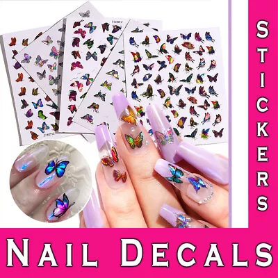 3D Laser Holographic Butterfly Nail Stickers Adhesive Diy Manicure Foil Decals • £2.09