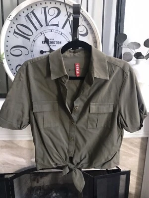 $32.99 • Buy STAUD Women's Army Drab Cropped Tie Front Short Sleeve Shirt Sz M