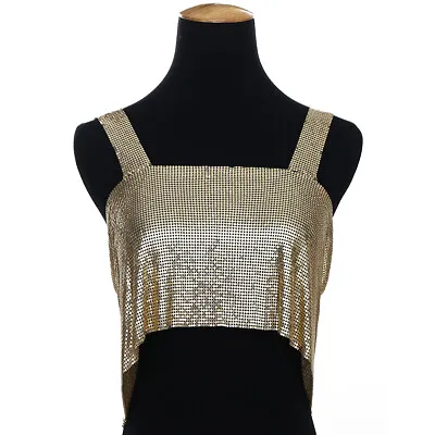 Club Party Sparkly Chainmail Draped Crystal Rhinestone Metal Halter Bra Crop Top • £9.89