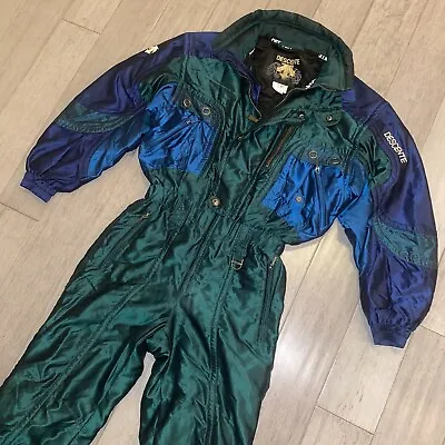 Descente One Piece Ski Suit Men SMALL Snowsuit Snow Bib Retro Iridescent VTG 80s • $149.99