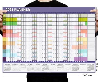2025 A1 A2 A3 Full Year Wall Planner Calendar Home Office Work Colourful • £2.89