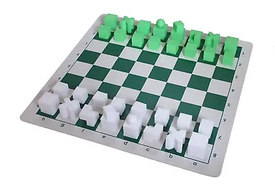 New Vinyl Chess Board 14  X 14  With Plastic Bauhaus Chess Set King 4.1cm Height • $19.50