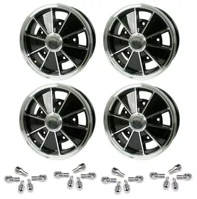 Set Of 4 15  X 6-1/2  Vw Bug 5 Lug Black Empi BRM Wheels & Lug Bolts • $933.95