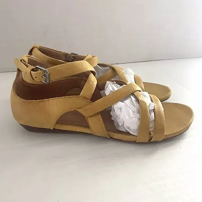 NAYA Mustard Yellow Strappy Leather Flat Ankle Strap Buckle Sandals Size 10M • $28.95