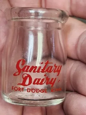 Vintage Sanitary Dairy Clear Glass Miniature Creamer Milk Bottle Fort Dodge IA  • $40