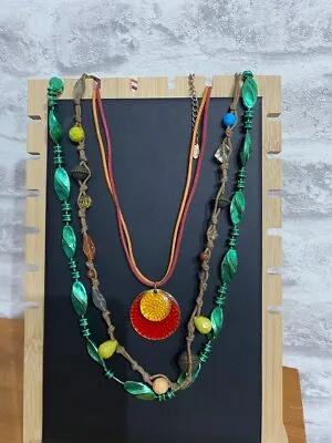 Vintage/modern Costume Jewellery Bright Quirky Necklace Bundle X 3  JW275 • £4.99