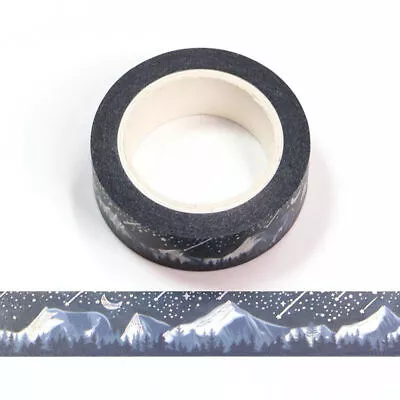 Snow Mountain Silver Foil Holographic Shooting Stars Decorative Washi Tape 15mm  • £3.74