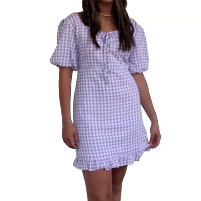 NWT Saved By Lace Boutique Gingham Checkered  Easter Dress Bubble Sleeves Modest • $23.99