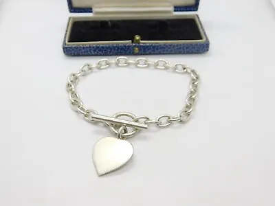 Sterling Silver Cable Link Braclet With T-bar & Heart Charm Vintage C1990 • £28