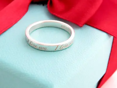 Tiffany & Co Silver Notes I Love You Band Ring Size 4.5 • $229.95