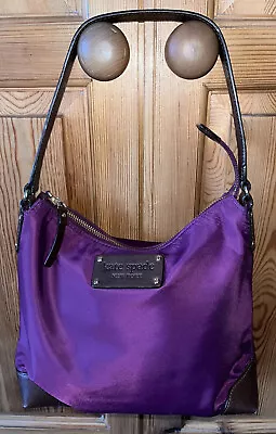 Kate Spade NEW YORK Purple Nylon & Brown Leather Trim Shoulder Handbag Grab Bag • £16.99