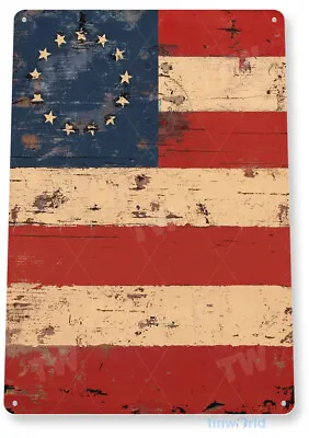 TIN SIGN Rustic American Flag 1776 Flag Patriotic Cottage Farm House Shop A053 • $10.25