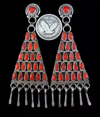 Vintage Navajo Earrings - Sterling Silver And Natural Red Coral • $329