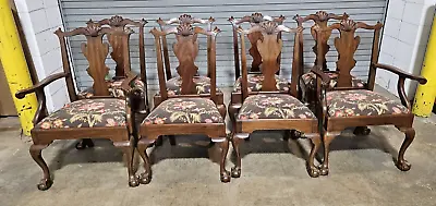 Set Of 8 HENKEL HARRIS Mahogany Dining Room Chairs Ball & Claw Feet Carved Shell • $2299