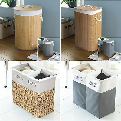 Laundry Linen Clothes Basket Bag Bin Bamboo Or Hyancinth Laundry Basket Hamper • £16.99