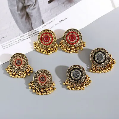 Vintage Women Gold Round Shape Drop Balls Indian Earrings Enamel Jewelry Gifts • $5.49