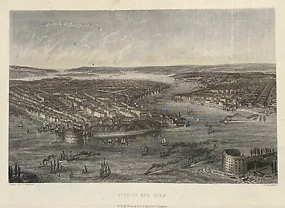 Original 1850 New York City Bird’s Eye View Map EngravingNYPrintManhattan • £69.39