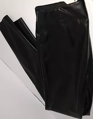 NWT H&M Womens Size 10 Pants Black Shiny PU Leather Biker Rocker Party Skinny  • $13.83