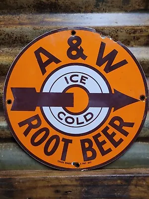 Vintage A&w Root Beer Porcelain Sign Ice Cold Soda Soft Drink Served Here Diner • £148.77