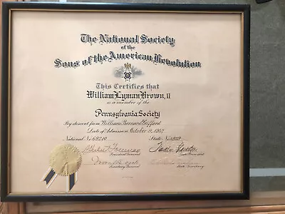 $36 • Buy 1947 National Society Of The Sons Of The American Revolution Certificate 11 X 14