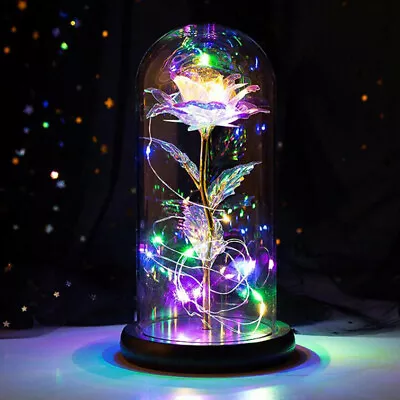 $15.99 • Buy Crystal Galaxy Rose In The Glass LED Light Up Wedding Love Mother's Day Gift USA