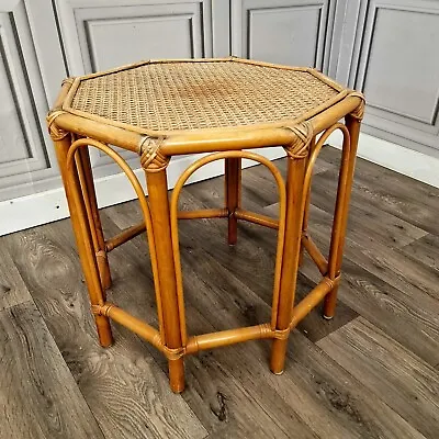 Vintage Octagonal Coffee Table Bamboo Rattan Wicker Cane Top - Boho? Tiki? Retro • £49.99