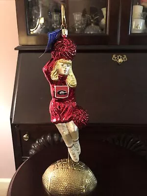 Georgia Bulldogs Cheerleader Ornament Hand Painted Collectible Glass&Stand • $94.99