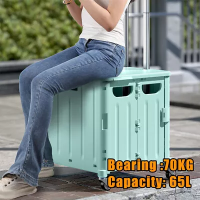 Foldable Shopping Cart Trolley Basket Grocery Storage Crate Rolling Wheel 65L AU • $45.99