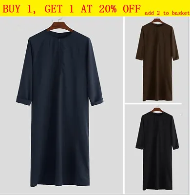 Men Islam Arab Thobe Robe Dishdasha Muslim Abaya Kaftan Dress Thoub Jubba Robe • £12.55