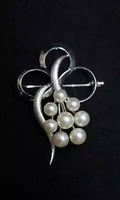 Vintage Pearl Flower Bouquet Brooch Sterling Pin • $39.99