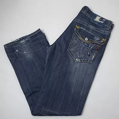 MEK Boulder BootCut Jeans 34x34 Y2K VTG Embroidered Flap Pocket Baggy Distressed • $29.88