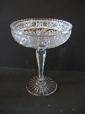 $24 • Buy Vintage 8  Cut Crystal Compote Floral Leaves Stars Zipper Stem 