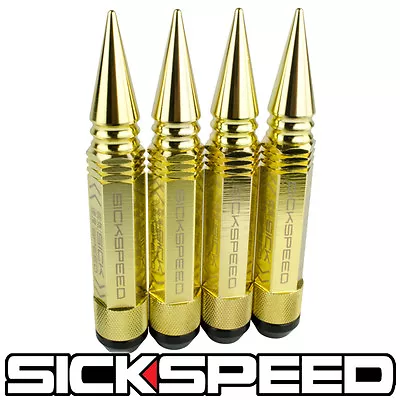 Sickspeed 4 Pc 24k Gold 5 1/2  Long Spiked Steel Extended Lug Nuts Rim 14x1.5 • $17.75