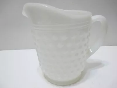 Vintage Anchor Hocking Glass Pitcher White Milk Glass Stars Bars Hobnail 5 1/4  • $24.99