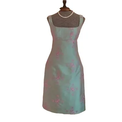 Nanette Lepore Rare Vintage Green Shimmer W/ Pink Floral Embroidery Silk Dress • $148