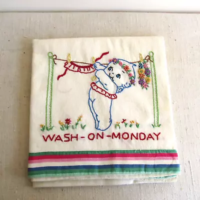 Vintage Flour Sack Dishtowel KEWPIE Embroidery Tea Towel READ • $14.99