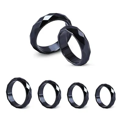 6mm Wide Magnetic Hematite Faceted Unisex Ring Size 6-12 • $8.99