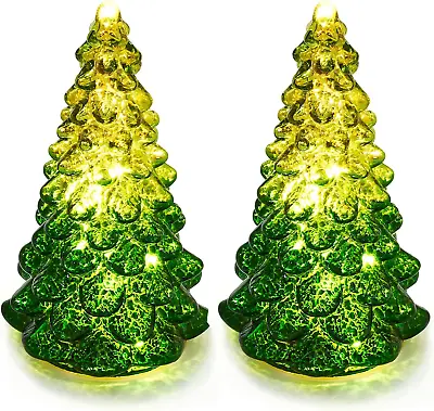 Lighted Glass Christmas Tree Figurine With Timer Mercury Glass Xmas Decoration B • $46.99