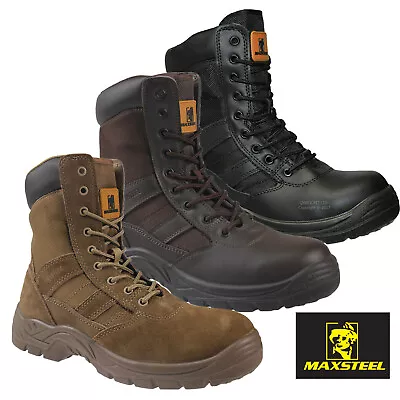 Tactical Mens Side Zip Army Patrol Combat Boots Police Security Leather/Suede Sz • £30.90