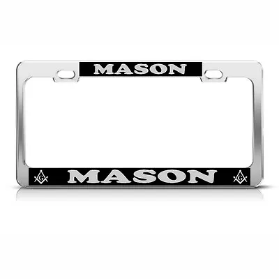 MASON Metal Heavy Duty Chrome License Plate Frame Tag BLACK & SILVER • $17.99